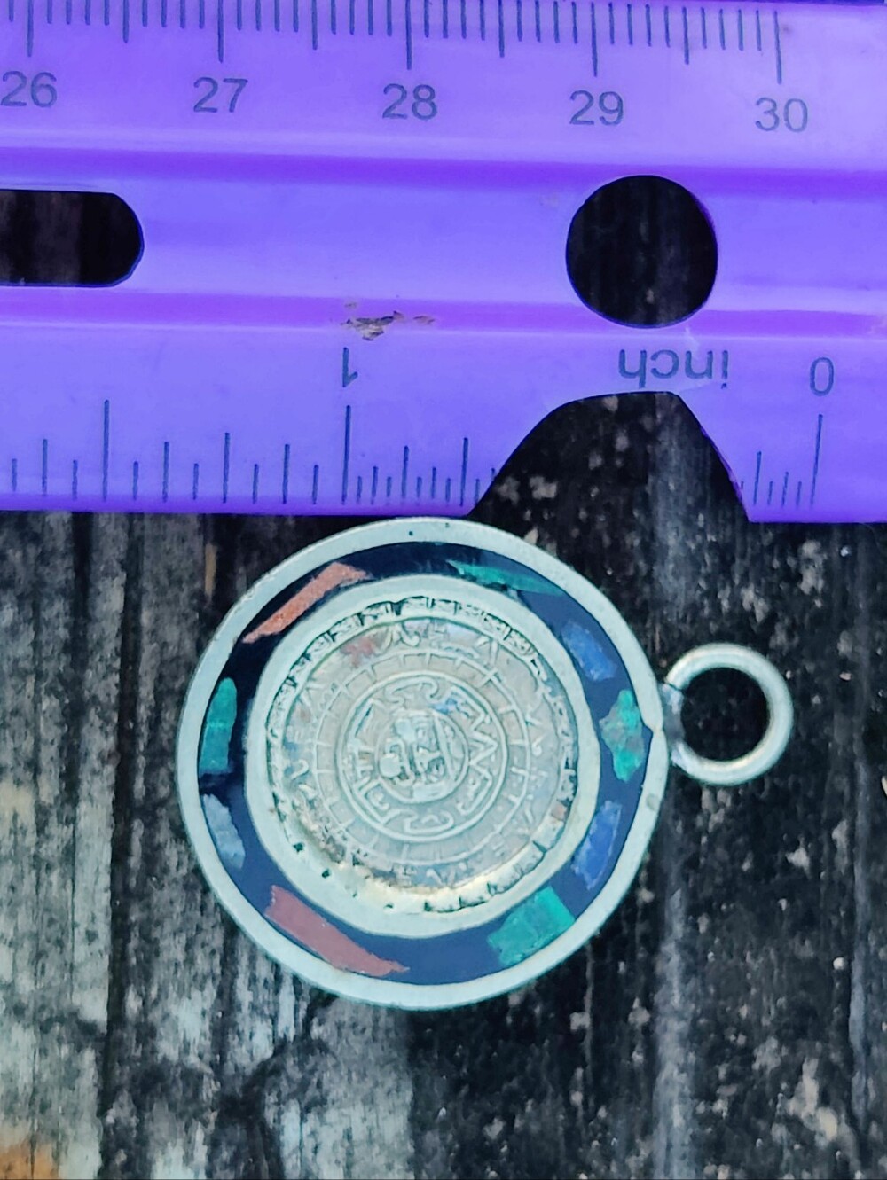☀️ Heavy Vintage Sterling Silver Mayan Calendar Sun Pendant - Picture 3 of 5